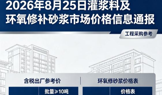 姑苏2026年8月25日灌浆料及环氧修补砂浆市场价格信息通报